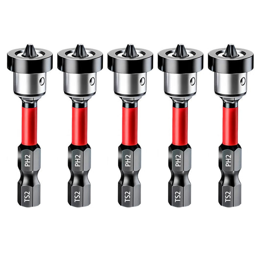 5pcs Drywall Bit Attachment with Depth Stop, PH2 Magnetic Drywall Screwdriver Bits for Countersinking Drywall Screws in Plasterboard, 1/4 Inch Hex Shank Plasterboard Bit