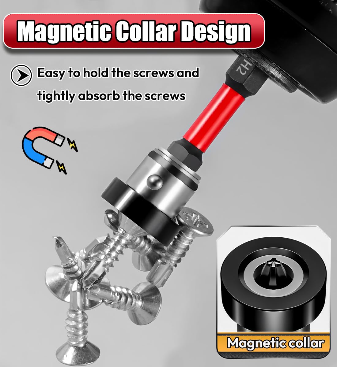 5pcs Drywall Bit Attachment with Depth Stop, PH2 Magnetic Drywall Screwdriver Bits for Countersinking Drywall Screws in Plasterboard, 1/4 Inch Hex Shank Plasterboard Bit