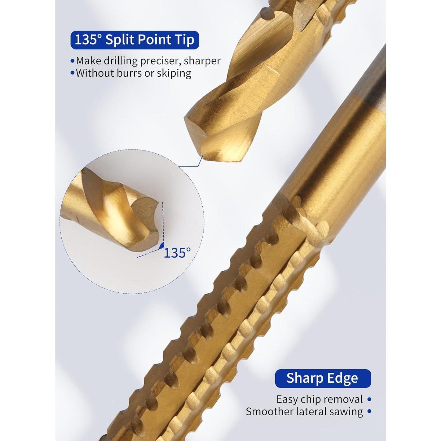8 Pack Titanium Coated HSS Twist Drill Bits