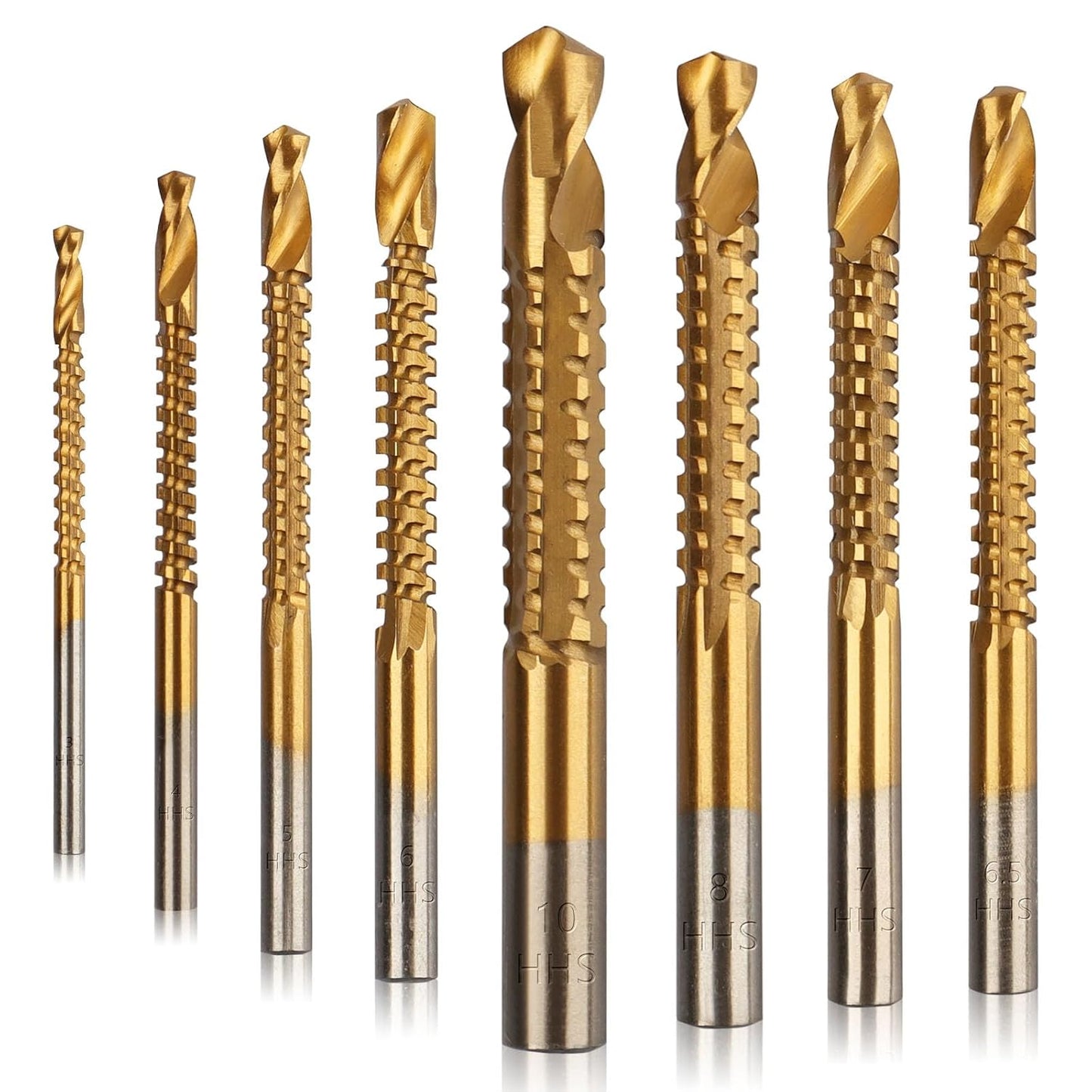8 Pack Titanium Coated HSS Twist Drill Bits