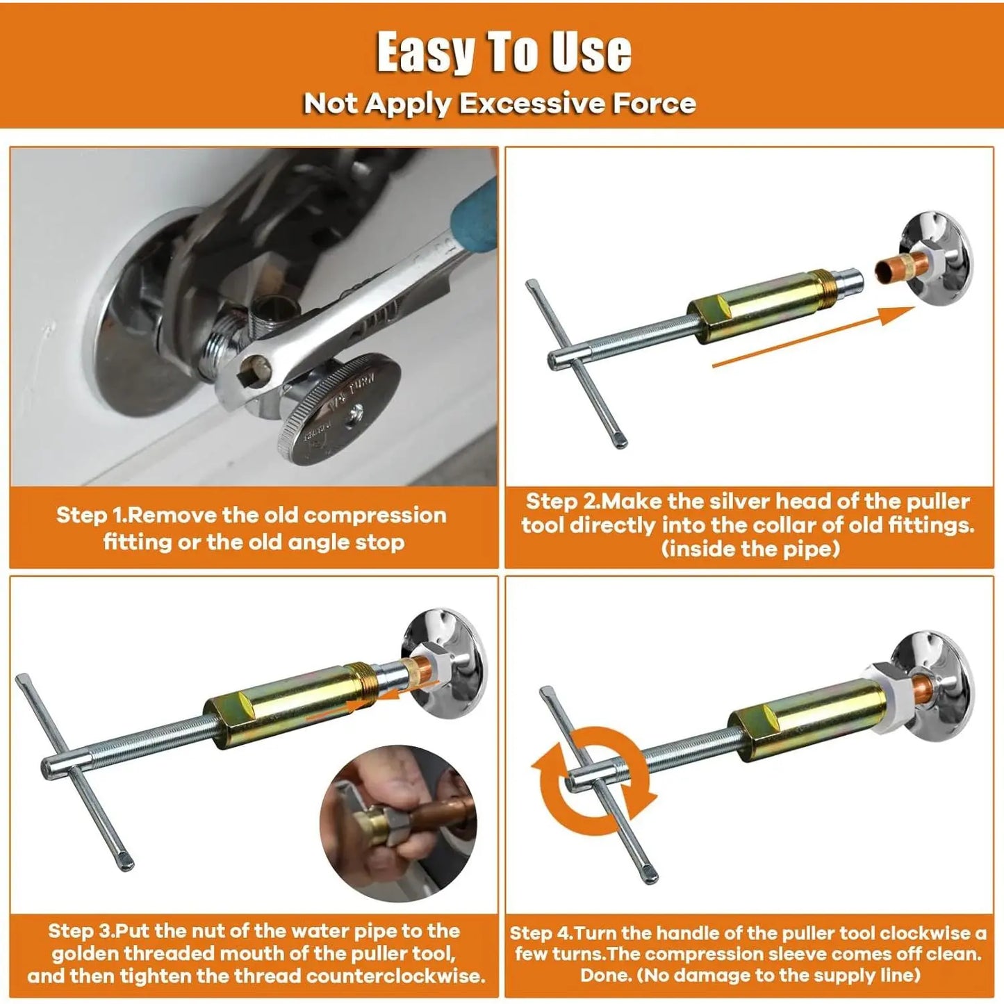 3PCS Plumbing Tool Kit with Angle Stop Wrench & Sleeve Puller