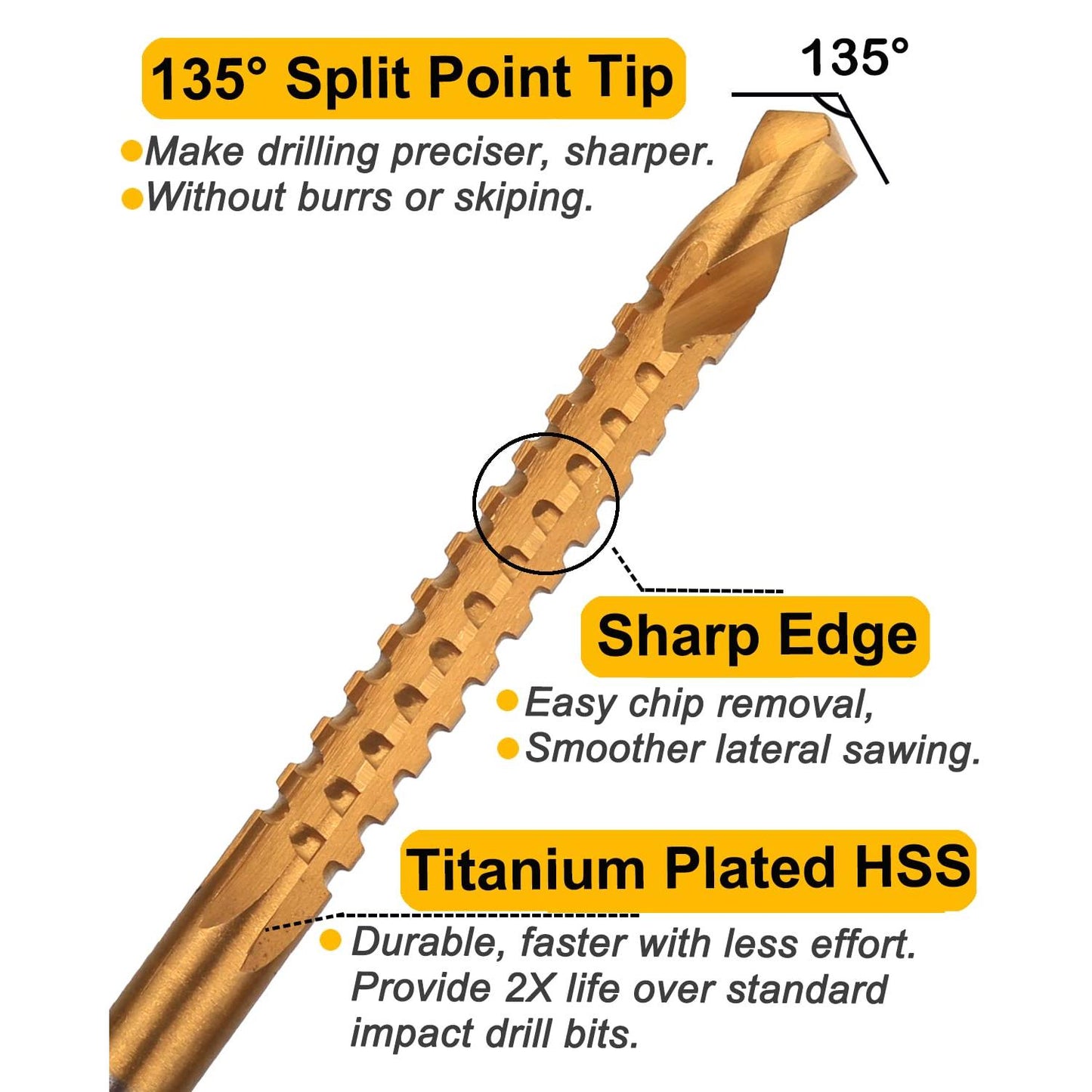 8 Pack Titanium Coated HSS Twist Drill Bits